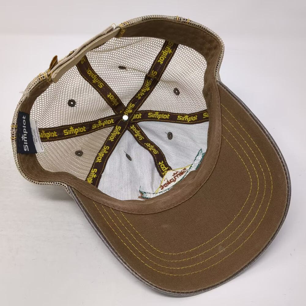 Simplot Baseball Cap Gray Beige One Size Embroidered Logo Mesh Back Strapback - Picture 7 of 9